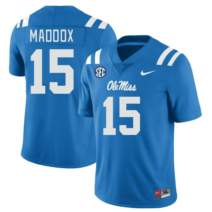 Ole Miss Rebels #15 AJ Maddox College Football Jerseys Stitched Sale-Power Blue